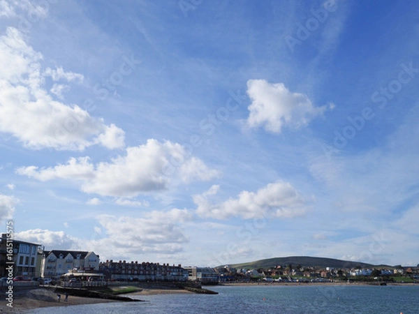 Fototapeta Panoramic view of Swanage bay and Swanage town in summer, Swanage Dorset UK
