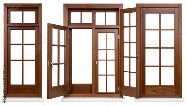 Fototapeta Wood windows and doors, various views