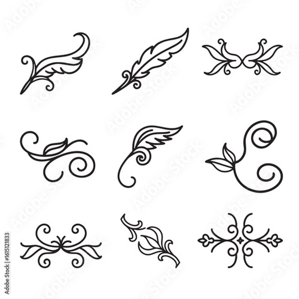 Obraz Vintage Ornamental Divider and Floral Scroll Elements Vector Set
