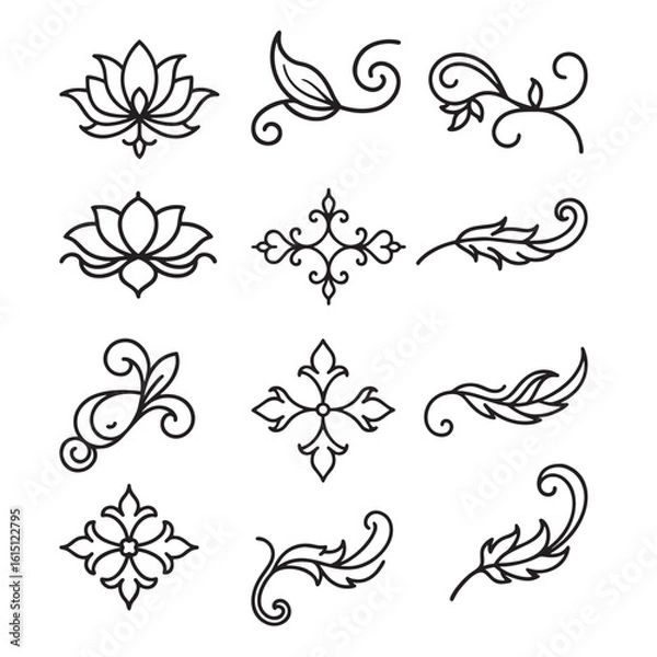 Obraz Vintage Ornamental Divider and Floral Scroll Elements Vector Set