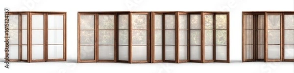 Fototapeta Multiple sets of light brown wooden sliding doors with frosted glass