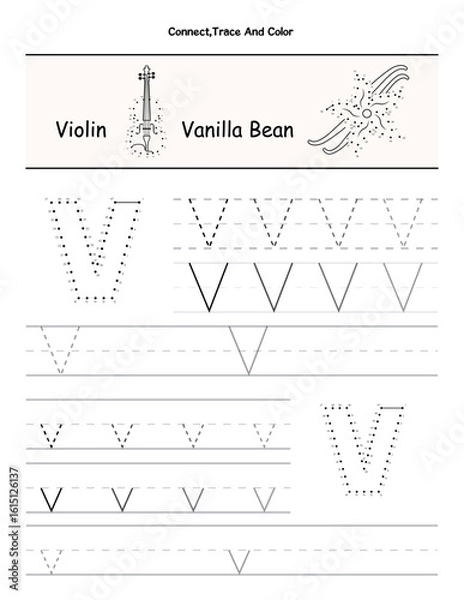 Fototapeta Printable Alphabet Tracing Worksheets A to Z – Uppercase and Lowercase Letter Practice Pages for Preschool and Kindergarten Learning. Dot to Dot Number Tracing Sheets for Kids.