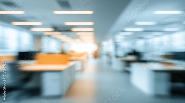 Fototapeta Blurred Office Background with Modern Workspace Ambiance for Corporate Presentation, Advertising Campaign, or Digital Signage Use