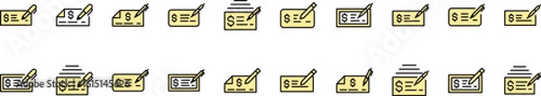Fototapeta Bank Check Filled Color Icon Set. Minimalistic Linear Pictogram for Web and Graphic Design, Apps, Banners, Social Network and Cards