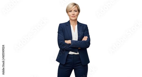 Fototapeta A confident, authoritative female business leader with a clear vision, embodying corporate success and strong leadership on isolated transparent background.