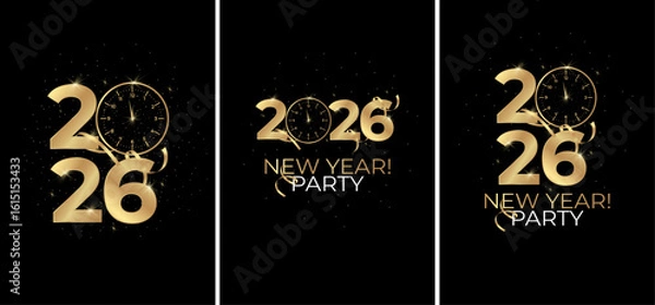 Obraz 2026 New Year's Eve event design template. Golden 2026 numbers and countdown clock. Elegant and modern style. Vector illustration.	