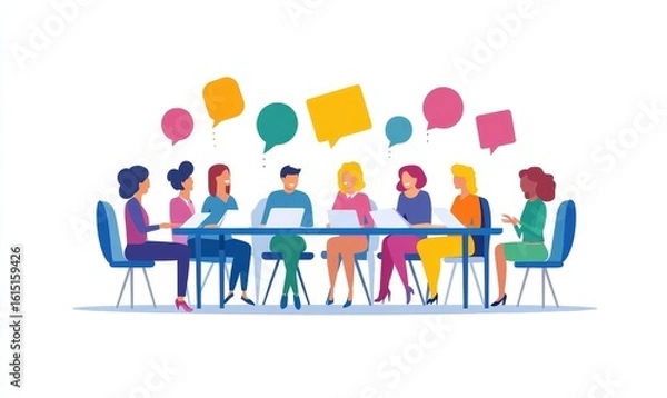 Fototapeta Inclusive and diverse people having a discussion in a work meeting, symbolizing collaboration, teamwork, and the value of diverse perspectives in achieving shared business goals, Generative AI