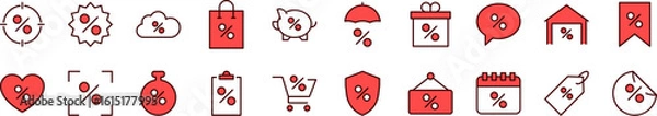 Fototapeta Percent Red Filled Color Icon Pack. Minimalistic Linear Pictogram for Web and Graphic Design, Apps, Banners, Social Network and Cards