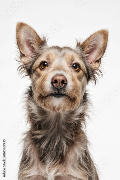Fototapeta Curious Canine Portrait: An up-close headshot of a mixed-breed dog with soulful eyes and attentive expression, captured in sharp focus, inviting connection and empathy.