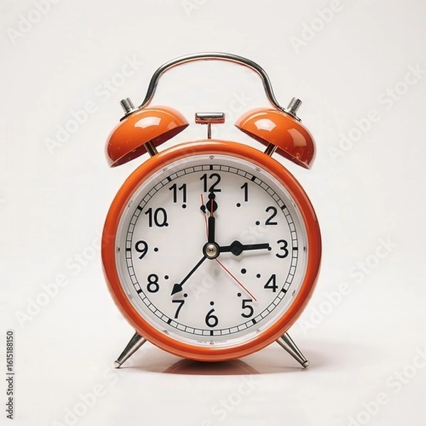 Fototapeta Vivid Alarm Clock: An orange alarm clock stands in sharp focus, its vintage design a symbol of time management, deadlines, and the daily cycle.