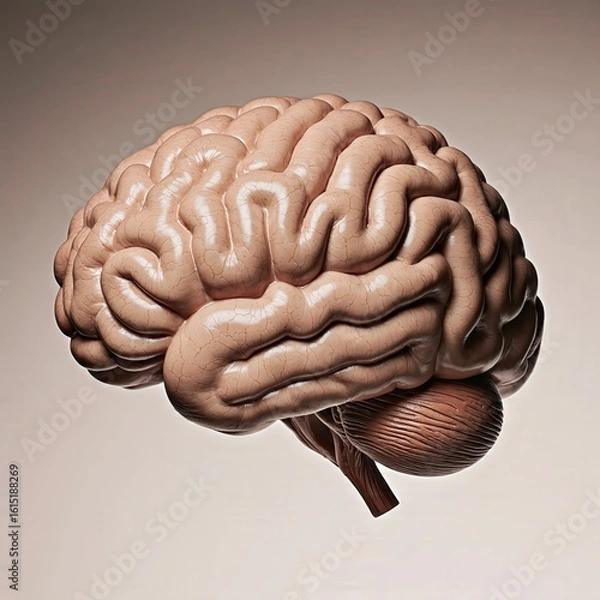 Fototapeta Brain Study: A meticulously crafted illustration of a human brain showcases the complex folds and structures of the cerebrum.