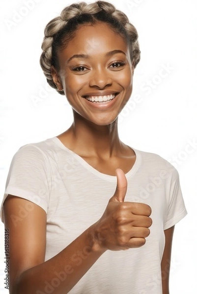 Fototapeta Thumbs Up with a Smile: Captivating image of a woman giving the thumbs up gesture, beaming with confidence and radiating positivity, perfectly illustrating encouragement. 