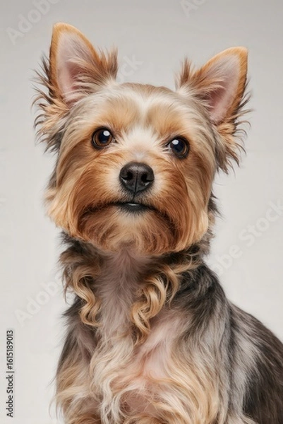 Fototapeta Yorkshire Terrier Portrait: A close-up portrait of a charming Yorkshire Terrier, showcasing its breed characteristics. Capturing the adorable personality and fluffy coat.