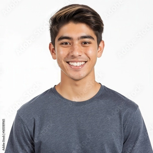 Fototapeta Confident Smile: A young, vibrant individual beams with a genuine smile, radiating warmth and approachability, and is a perfect representation of youth and happiness.