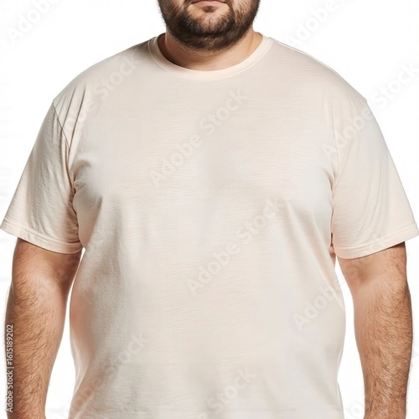 Fototapeta Comfort Fit: A plus-size individual exudes confidence in a well-fitting t-shirt, showcasing the versatility of comfortable, inclusive fashion choices for everyday wear. 
