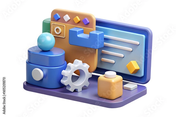 Fototapeta 3D Web Development Concept – SEO, Coding, Programming, Website Design, and Digital Technology Illustration