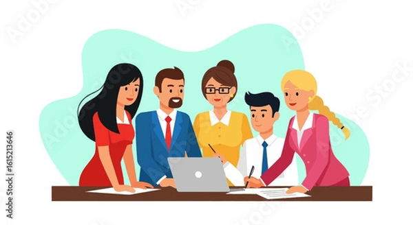 Fototapeta Diverse business team collaborating on a project, ideal for website banners or presentations.