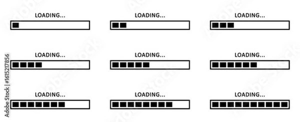 Obraz set of loading bar icons, loading process bar set, loading bar zero to full. loading bar vector set.