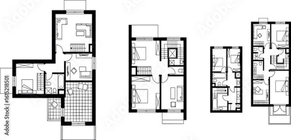 Fototapeta Floor plans of a house. Project of Individual villa, apartment. CAD drawing. Vector illustration