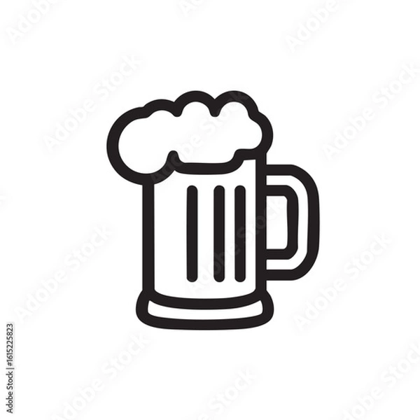 Fototapeta  A simple line drawing of a stein of foamy beer.
