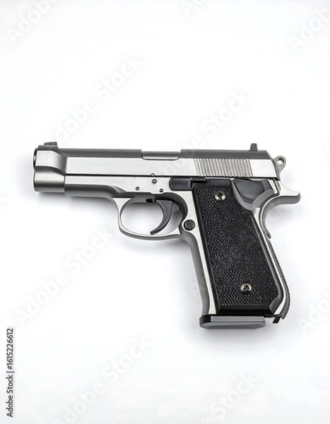 Obraz A metallic handgun on a white background