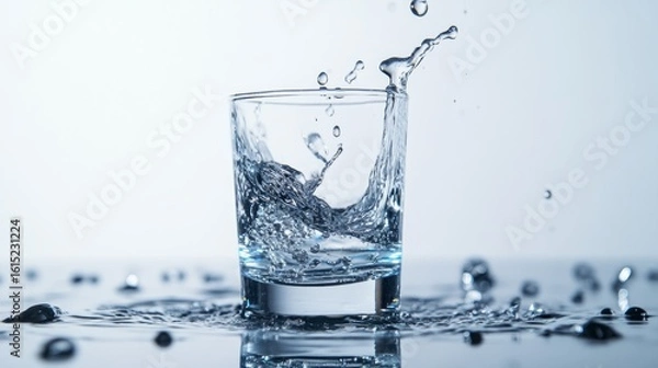 Obraz Water splash in clear glass on white background healthy hydration concept drink refresh clean minimal motion