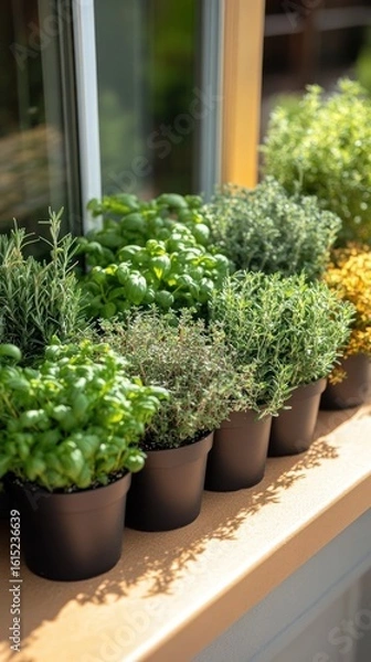 Fototapeta Windowsill herb garden
