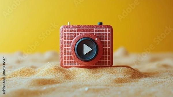 Fototapeta Play button camera on sand