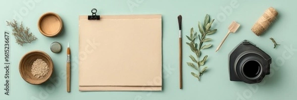 Fototapeta Creative workspace with natural elements