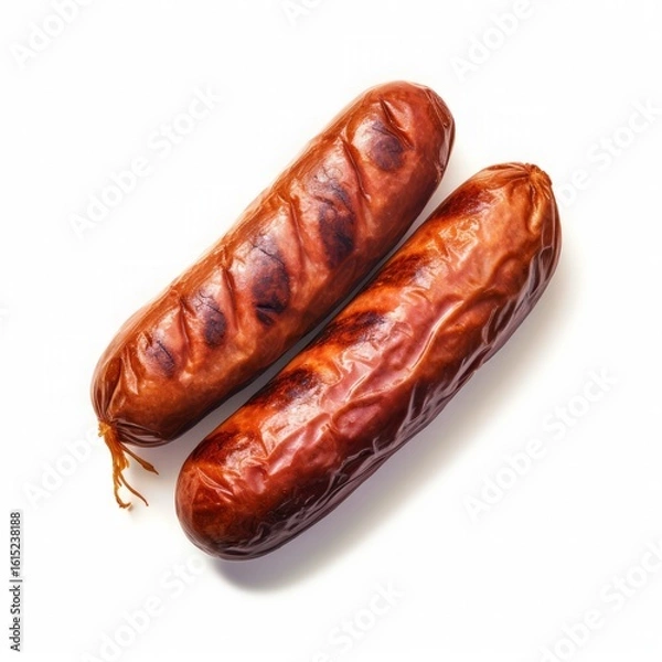 Fototapeta Sausages on isolated white background, meats, realistic photo