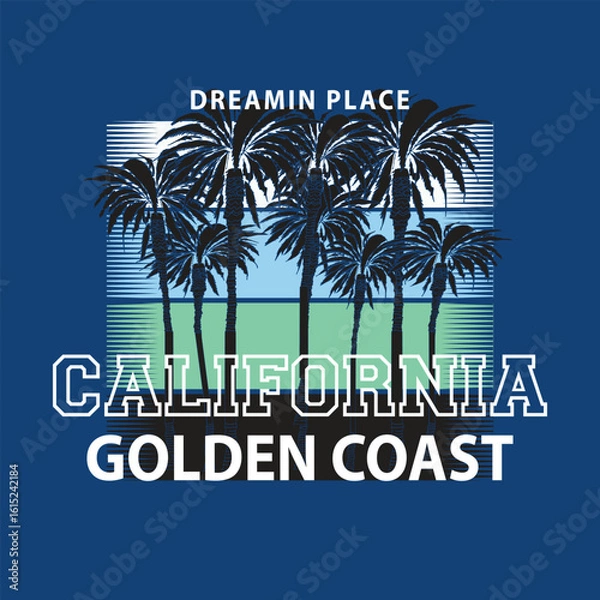 Fototapeta vector illustration of california theme with palm trees . tee shirt graphics. Typography