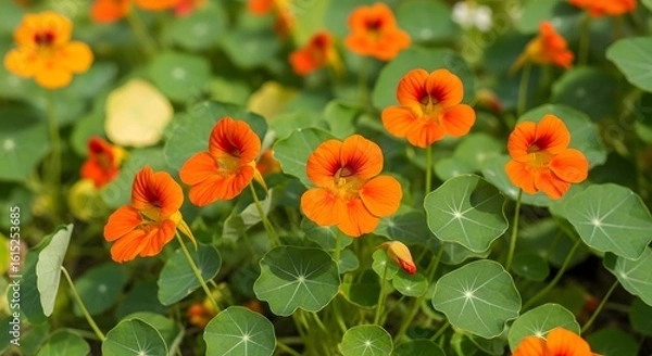 Obraz Orange Nasturtium Flower with Green Leaves