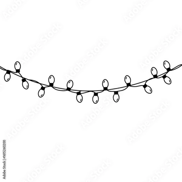 Fototapeta Hanging string of christmas lights black and white silhouette
