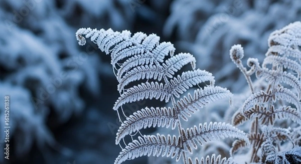 Obraz Frost Covered Fern Plant in Winter