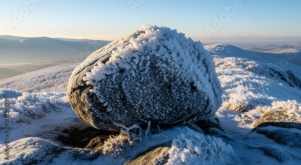 Obraz Snow Covered Boulder in Mountain Landscape