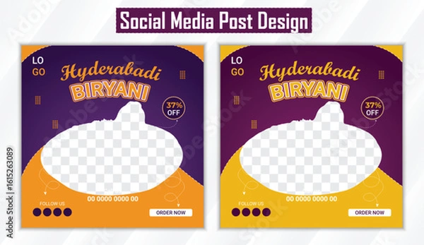 Fototapeta Special hyderabadi biriyani food menu banner and instagram social media post design template for business growth or promotion