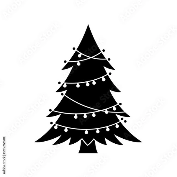 Fototapeta Silhouette of a christmas tree with string lights