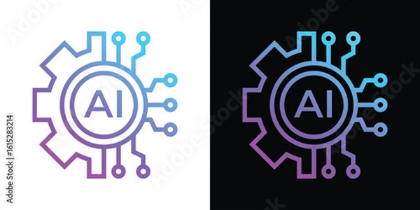 Fototapeta Artificial Intelligence AI Chip in Human Brain. Artificial Intelligence icon with Machine learning, digital skills, generative AI, AI technology, algorithm, virtual intelligence and future