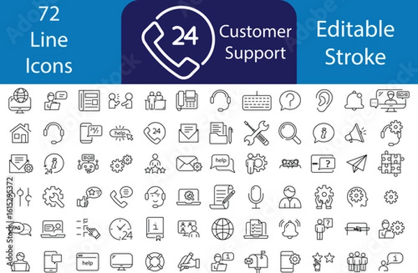 Obraz Customer Service and Support - Outline Icon Collection. Thin Line Set contains such Icons as Online Help, Helpdesk, Quick Response, Feedback and more. Simple web icons set