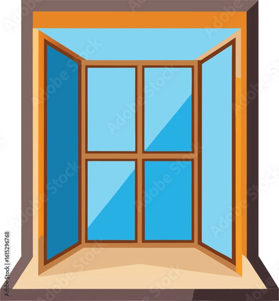Fototapeta open window with wooden wall illustration on white background