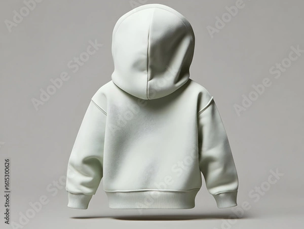 Fototapeta Light sage green hoodie, back view, isolated on gray background.  Features a hood, ribbed cuffs and hem.  Soft, textured material