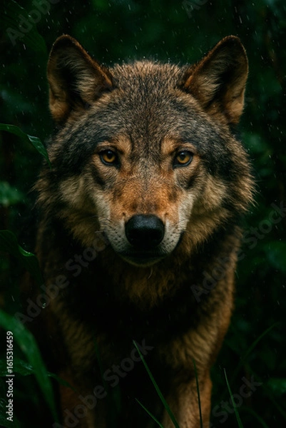Obraz Wild Wolf Close-Up in the Rainy Forest