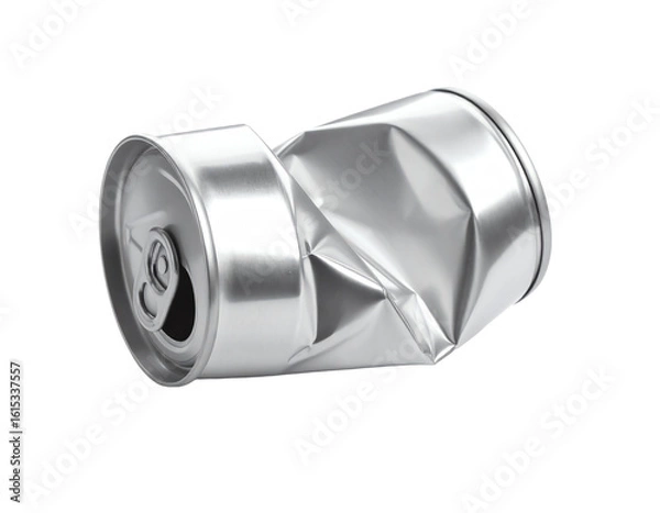 Fototapeta crumpled empty tin can isolated on white