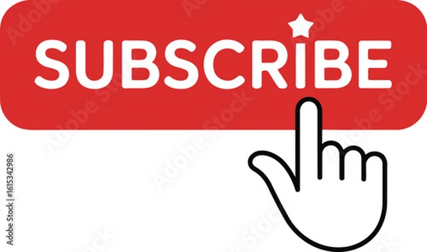 Fototapeta Red Subscribe Button with Star Icon and Hand Cursor on White Background