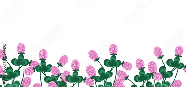 Obraz Horizontal backdrop with red clovers on white, vector illustration 