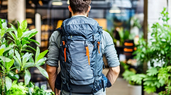 Obraz Man with a backpack preparing for an exciting journey through nature and scenic wilderness