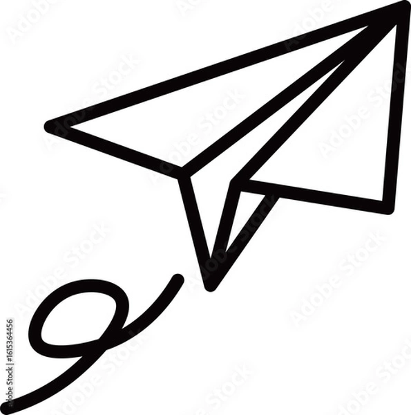 Obraz 紙飛行機のベクターアイコン。黒の線画スタイルで描かれたミニマルなデザインの通信・送信シンボル
