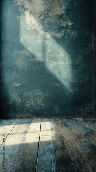Obraz Sunlight Streaming Onto Wooden Floor and Textured Wall