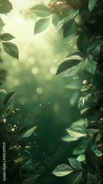 Fototapeta Leafy Border with Dreamy Bokeh Background in Natural Light