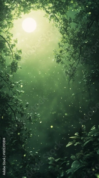 Fototapeta Looking Up Through Forest Canopy at Moon Glowing